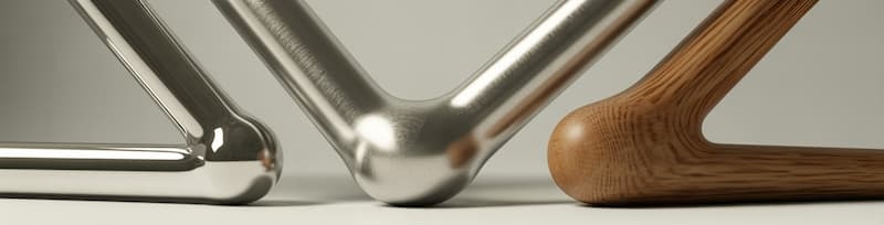 visuel de 3 matériaux : acier, aluminium et bois