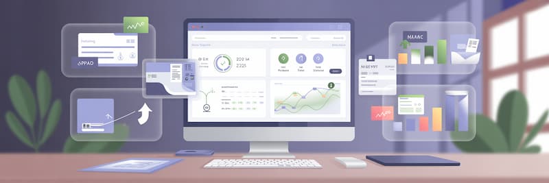 tableau de bord numérique, indicateurs de performance positifs, flux automatisés, gain de temps et fiabilité